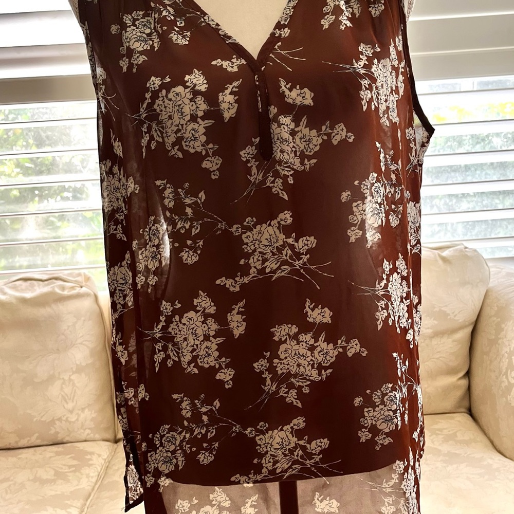 Floral Sheer Brown Top Garde & Gather Sz  M
